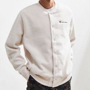 champion cream sherpa baseball jacket